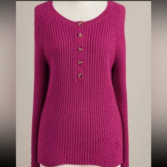 Sundance Birdie Ribbed Henley Sweater Large Berry Pink Soft Silk Winter Casual - Picture 2 of 7